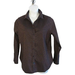 Chico's 2 (L) Brown Black Animal Print Shirt Top Blouse No Iron Stretch - Picture 1 of 3