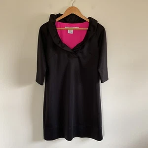 Gretchen Scott Black Jersey Ruffneck Dress Sz S 3/4 Sleeve Capsule Preppy Career - Afbeelding 1 van 11