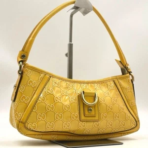 GUCCI Abbey Shoulder Bag Yellow 130939 GG Canvas Leather Authentic Used - Picture 1 of 10