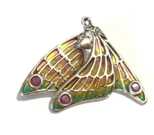 Sterling Silver Art Nouveau Plique a Jour Ruby Butterfly lady Brooch pin Pendant - Picture 1 of 1