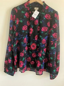 J Crew Smocked Keyhole Woman's Long Sleeve Blouse XL - Picture 1 of 2
