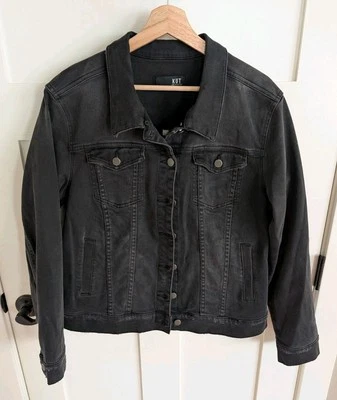 KUT from the Kloth EMMA Boyfriend Jacket Black Denim Stretch Womens L Distressed - Image 1 of 4