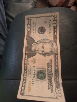 20 Dollar Bill Star Note 2003 Low Serial Number ME 00774361 Star Note$20 Bill  - Image 1 of 4