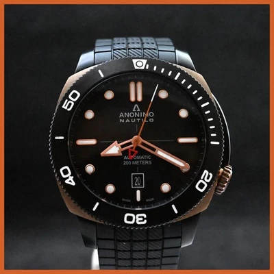 ANONIMO NAUTILO 45 mm Bronce y Carbono Goma Correa Reloj Hombre Caja y Tarjeta Foto 1 de 4