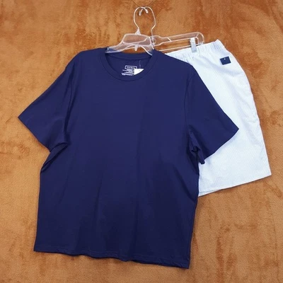 CLUB ROOM Pajama Set Mens XL Blue Pullover Crew T-Shirt Stripe Cotton Shorts - Image 1 of 4