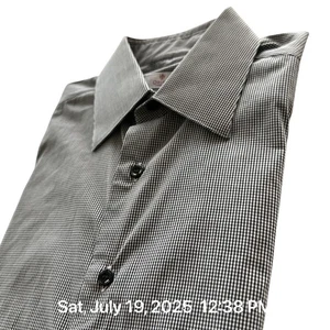 Camisa Oriali Firenze Para Hombre 15 Negra Blanca Micro Cuadros Manga Larga Algodón Italia - Imagen 1 de 8