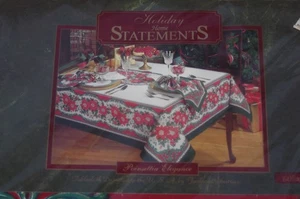 Vtg 90s Christmas Fashion Industries Poinsettia Elegance Tablecloth NOS 60 x 118 - Picture 1 of 4