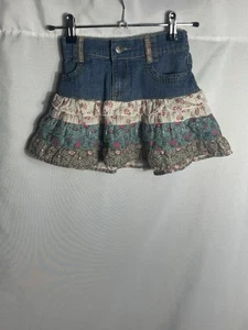 Pumpkin Patch Girl’s Skirt Size 6 Denim Floral Tiered Ruffle Boho Cottagecore - Picture 1 of 8
