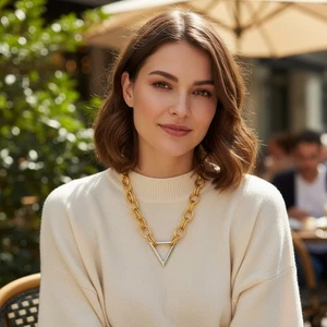 Women Fancy Necklace Gold Metal Chain Link Silver Triangle Pendant Evening Wear - Picture 1 of 22