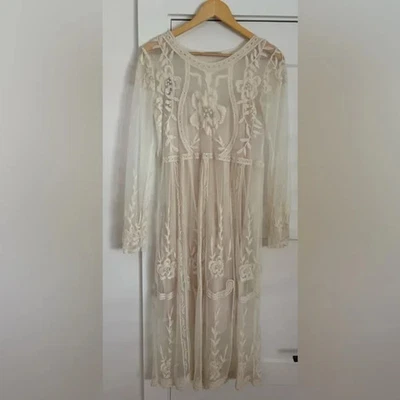 ZARA Trafaluc Collection Boho Sheer Floral Cottage Core Prairie Midi Dress SZ S - Image 1 of 4