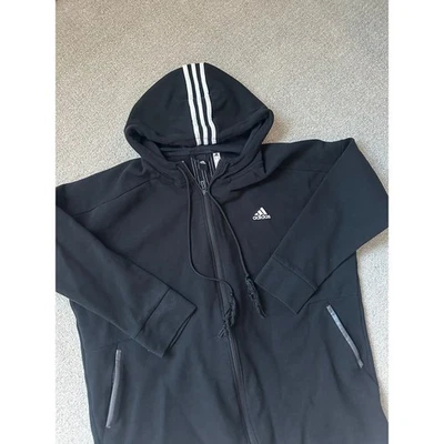 Moletom com capuz Adidas preto com zíper completo três listras masculino 2XL atlético casual - Imagem 1 de 4