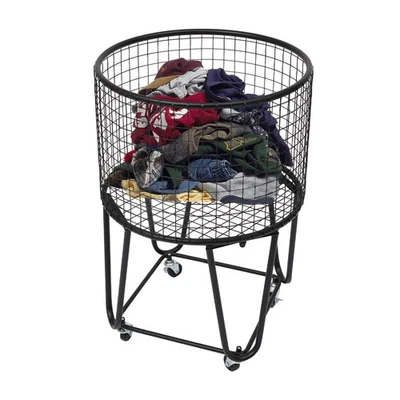 Metal Mesh Laundry Storage Cart Laundry Basket with Wheels Storage Cart,black. - Image 1 of 4