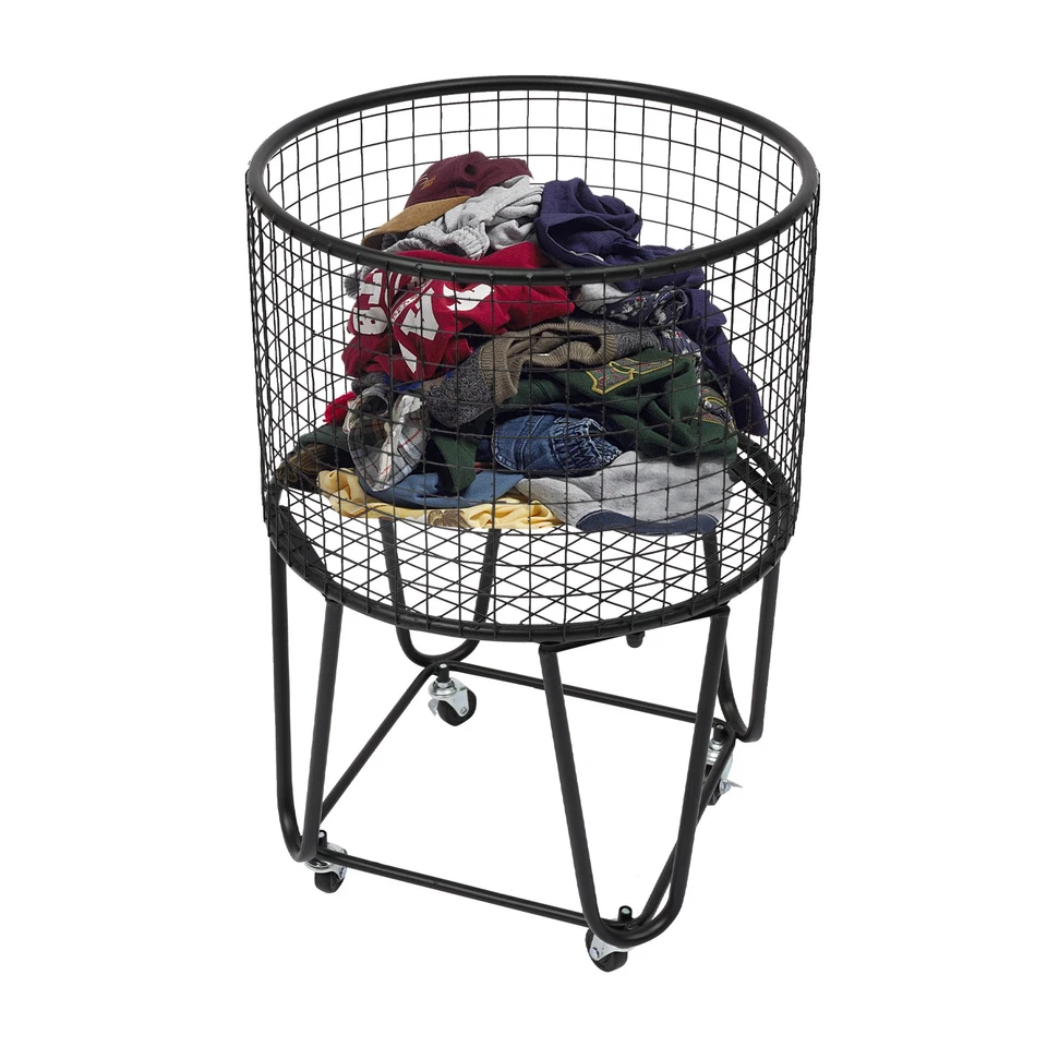 Metal Mesh Laundry Storage Cart Laundry Basket with Wheels Storage Cart,black. - Image 1 of 4