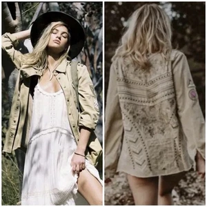 Spell & The Gypsy Wanderer Embroidered Military Shirt/Jacket Taupe Size S - Bild 1 von 20