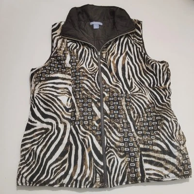 Laura Scott Womens Reversible Puffer Vest Size M Brown Animal Print Quilt  - Image 1 of 4