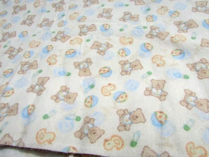 Yellow Brown Teddy Bear  Ball Pins Baby Flannel Sewing Fabric 41” X 60” - Picture 1 of 3