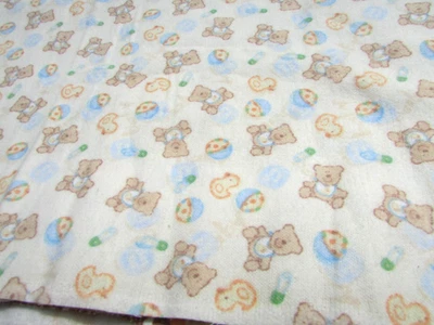 Yellow Brown Teddy Bear  Ball Pins Baby Flannel Sewing Fabric 41” X 60” - Image 1 of 3