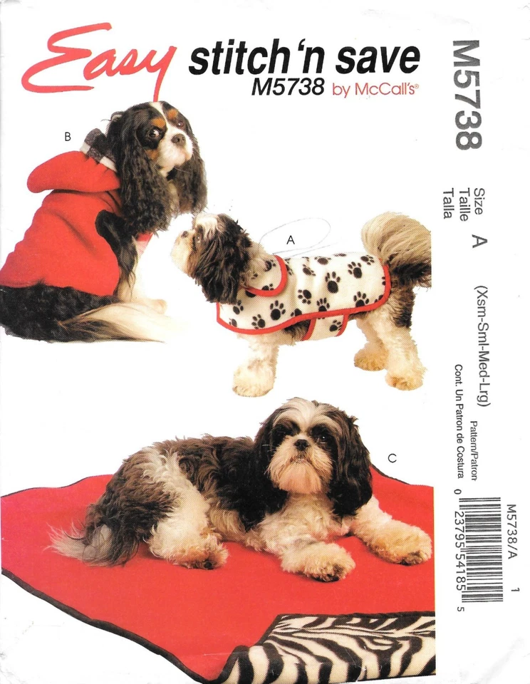 Uncut McCall's Sewing Pattern M5738 Pet Dog Mat Blanket Coat Jacket Size: XS-L - Image 1 of 2