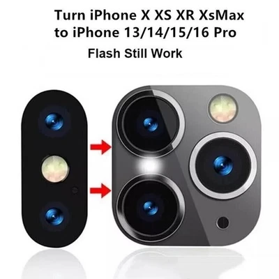 Protector de lente para iPhone XR XS cambiar a 13 14 16Pro película de cámara falsa modificada Foto 1 de 4