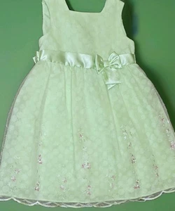 GIRLS SZ 5T by BONNIE JEAN ~PISTACHIO EMBROIDERED ORGANZA SPECIAL OCCASION DRESS - Picture 1 of 18