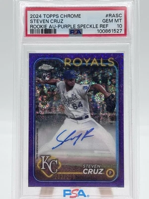 Steven Cruz 2024 Topps Chrome Purple Speckle RC Auto /299 #RA-SC KC Royal PSA 10 - Image 1 of 2