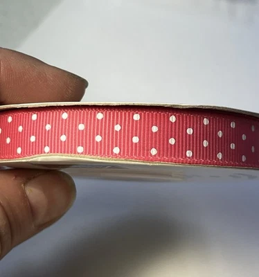 13-1/2” Yard 1/2” Wide Melon Mambo Pink Polka Dot Ribbon Opened Stampin Up 7413 - Image 1 of 4