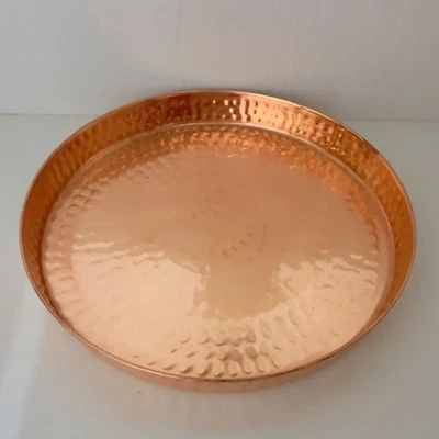 12 inch Vintage Hammered Design Food Serving Pure Water serving Copper Tray - Image 1 of 4