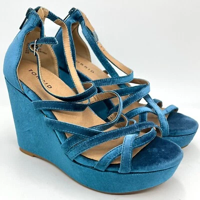 Nuevos tacones de cuña de terciopelo azul verdoso tórrido - talla 8W Foto 1 de 4