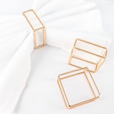 4 Gold Metallic Square Geometric Cube Dinner NAPKIN RINGS Party Events Supplies - Image 1 of 4