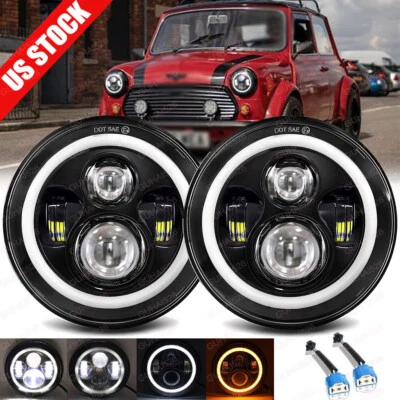 Faros LED redondos negros de 7"" Halo haz alto/bajo para Mini Austin Rover clásico Foto 1 de 4