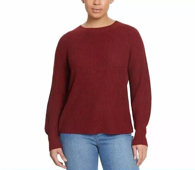 Jessica Simpson Ribbed Sweater Women's Medium Knit Burgundy Red Crewneck