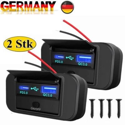 2Stk 12V Auto Dual USB Typ-C Ladegerät Buchse Einbau Steckdose für Wohnwage KFZ - Bild 1 von 4
