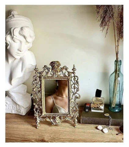 VINTAGE MIRROR BRONZE BRASS ORNATE ART TABLE DECOR BAROQUE STYLE ITALIAN ART Cover