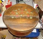 Vtg 16" X 8" Round Bentwood COLBY QUILTED LINED HAND PAINTED Cheese Box 1940'S