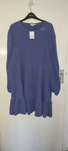 Deep Blue Long Sleeve Tiered Textured Jersey Smock Dress - Picture 1 of 4