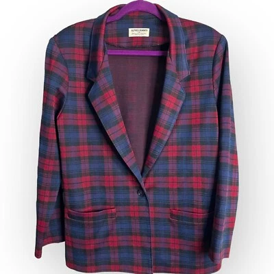 Blazer retro vintage a cuadros multicolor Alfred Dunner para mujer 14 bolsillos Academia Foto 1 de 4