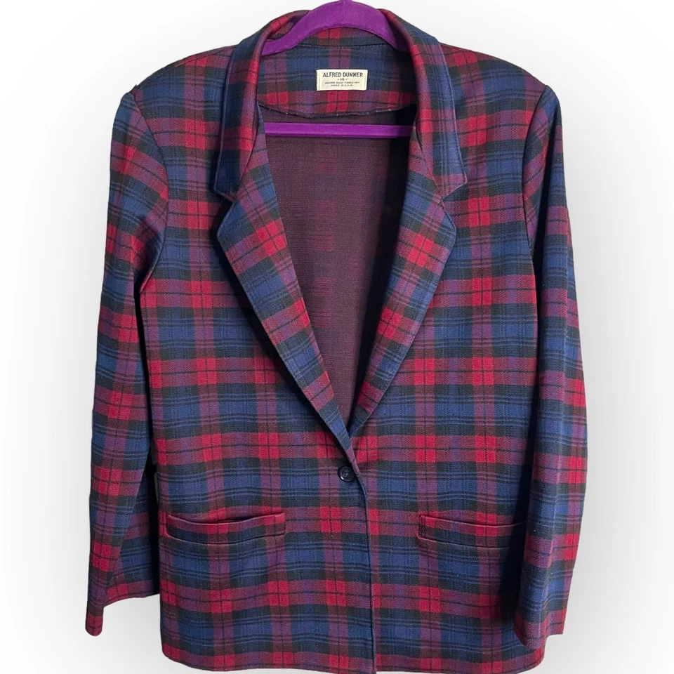 Vintage Alfred Dunner Women's Multicolor Plaid Blazer 14 Pockets Academia Retro - Image 1 of 4