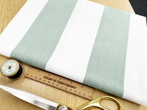 Upholstery Fabric - Eston Celadon Green White Stripe Roman Blind Curtain Fabric