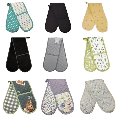 HNK HOMESTORE Double Oven Glove 100% Cotton Insulated Kitchen Mitts Pot Holder Various Designs