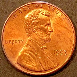1993-P - LINCOLN MEMORIAL BACK CENT - AU BU - TONED - DETAILED -1 - Picture 1 of 2