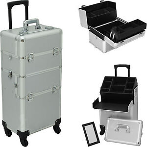 2-in-1 Professional Aluminum Rolling Hairstylist Cosmetic Makeup Case Organizer