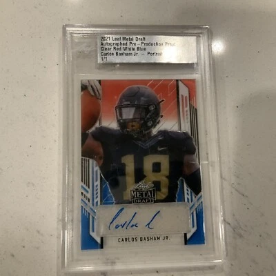 2021 Leaf Metal Draft Auto Pre Prod Proof Red/White/Blue Carlos Basham Jr 1/1 - Image 1 of 2