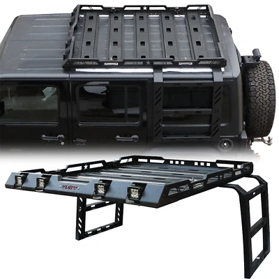 Vijay For 18-25 Jeep Wrangler JL Roof Rack Cargo Luggage Carrier W/Lights&Ladder - Image 1 of 4