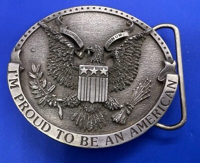 I'm Proud To Be American E. Pluribus Unum De Colección 1981 Hebilla de Cinturón Bergamota H-132 Foto 1 de 4