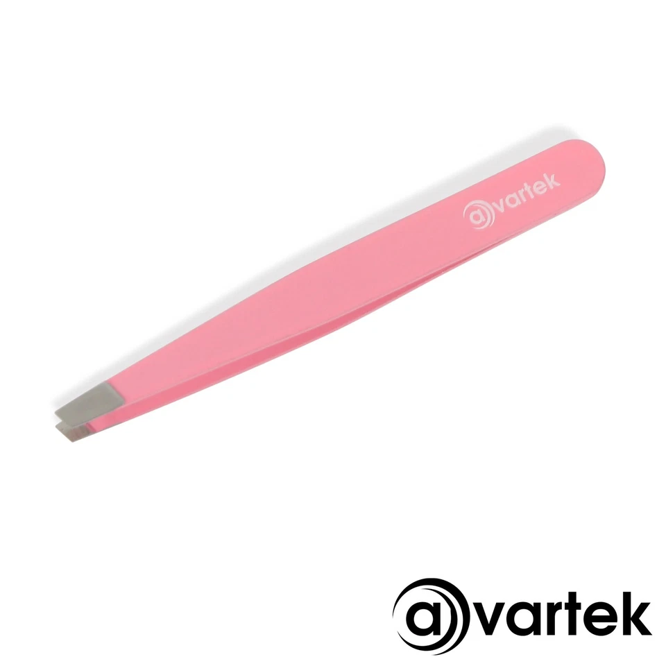 AVARTEK Professional Hair Eyebrow Steel Stainless Slanted Tweezer Plucker Remover Pink