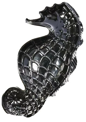 Porcelain Silverplated Seahorse Snack Tray Serving Dish Plate Silver Color BN - Image 1 of 4