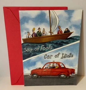 VTG 1984 Far Side Belated Birthday Card UNUSED Ship of Fools Car of Idiots Funny - Picture 1 of 4