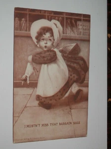 BROCKTON MA - 1908 POSTCARD - I MUSTN'T MISS THAT BARGAIN SALE - SHEAHAN  - Picture 1 of 2