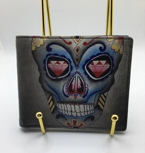 Hand Painted Anuschka Leather Wallet for Men RFID Blocking Bifold Slim Wallet - Picture 1 of 4