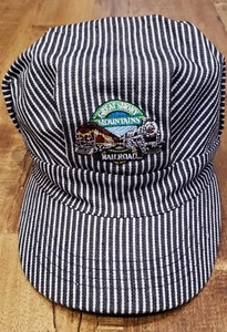Hat GREAT SMOKY MOUNTAINS RAILROAD Denim Kids White Gray Striped Adj. Strap Cap - Picture 1 of 7